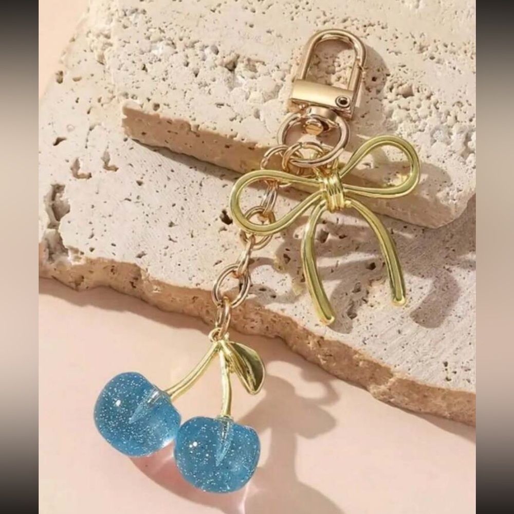 🍒NEW Blue Cherry Bag Charm/Keychain with Bow🍒